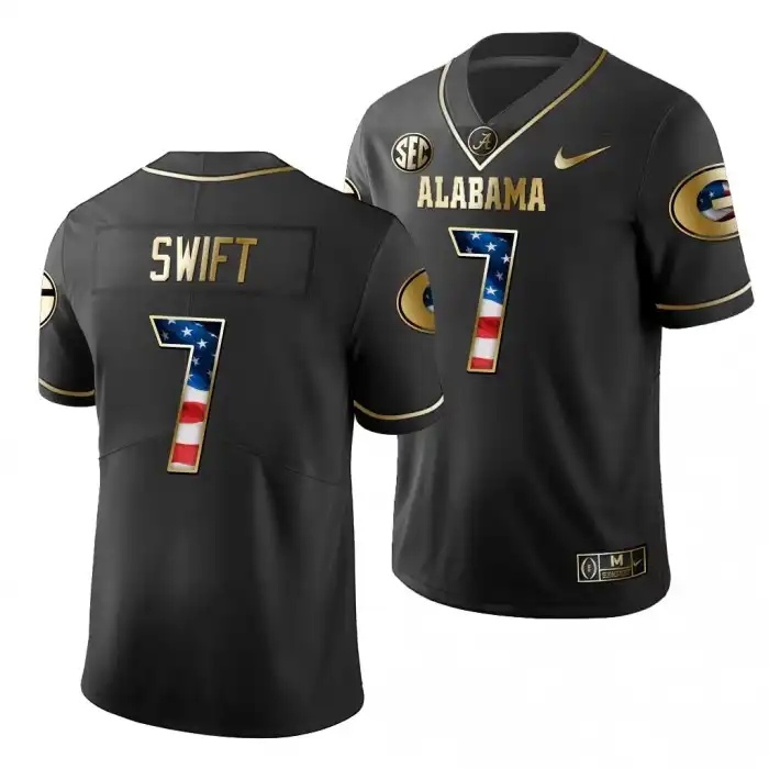 Men's Georgia Bulldogs #7 D'Andre Swift 2019 Black Golden Edition College Stars And Stripes Limited Football Jersey 2410CPNW5