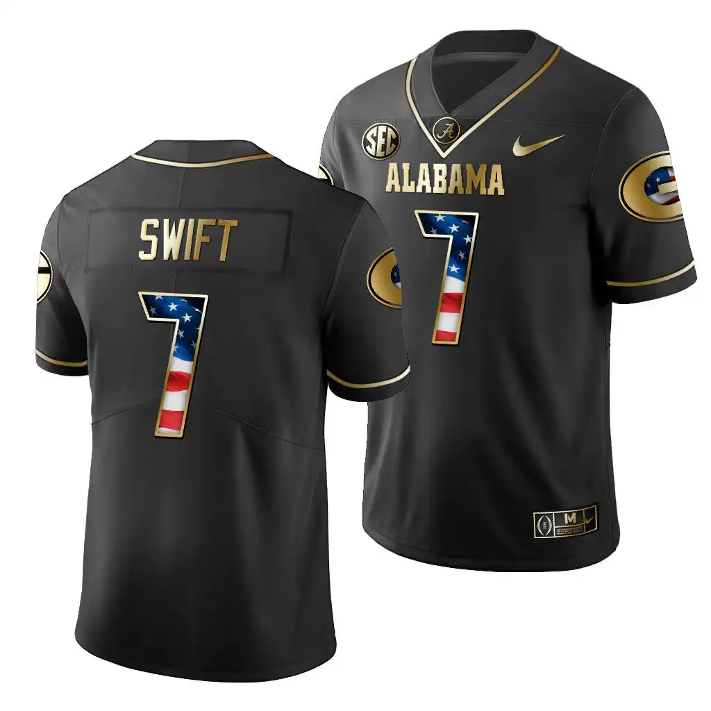 Men's Georgia Bulldogs #7 D'Andre Swift 2019 Black Golden Edition College Stars And Stripes Limited Football Jersey 2410ENDE6