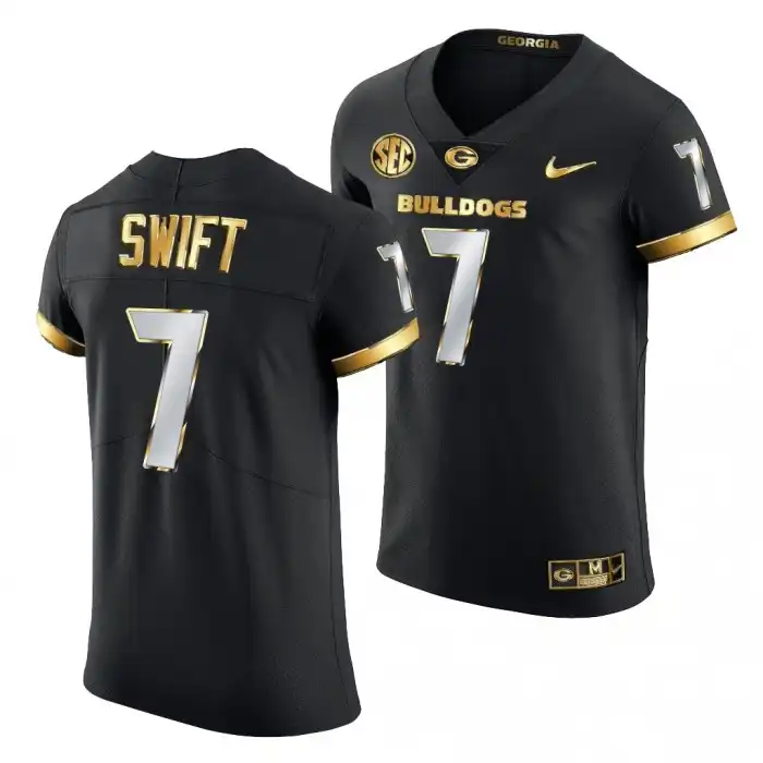 Men's Georgia Bulldogs #7 D'Andre Swift Black Golden Edition 2020-21 College Authentic Football Jersey 2410ACRZ2