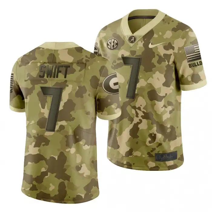 Men's Georgia Bulldogs #7 D'Andre Swift Desert Camo Salute to Service College 2019 Football Jersey 2410RSRL0