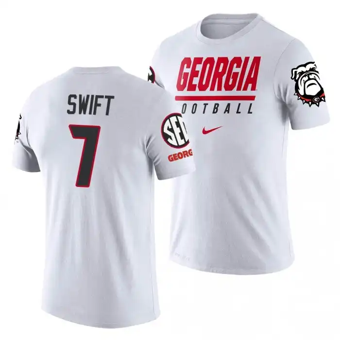 Men's Georgia Bulldogs #7 D'Andre Swift White College Sideline Legend Performance Football T-Shirt 2410OEHV2