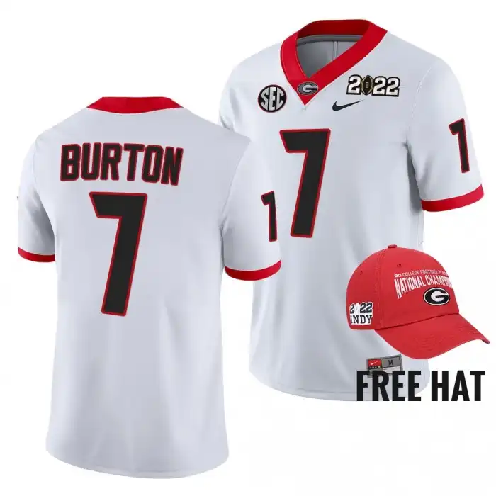 Men's Georgia Bulldogs #7 Jermaine Burton 2021-22 White College Orange Bowl Champions CFP Football Jersey 2410CZYT1