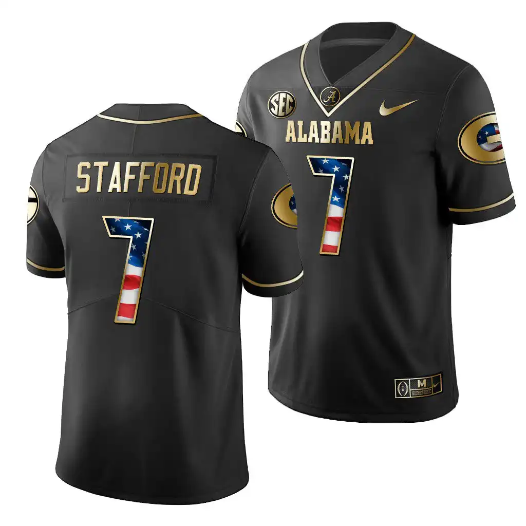 Men's Georgia Bulldogs #7 Matthew Stafford Black 2019 History Player College Stars and Stripes Football Jersey 2410KQQI7