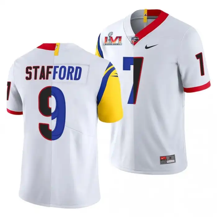 Men's Georgia Bulldogs #7 Matthew Stafford Super Bowl White College LVI X LA Rams Dual Teams Split Football Jersey 2410JOBA5