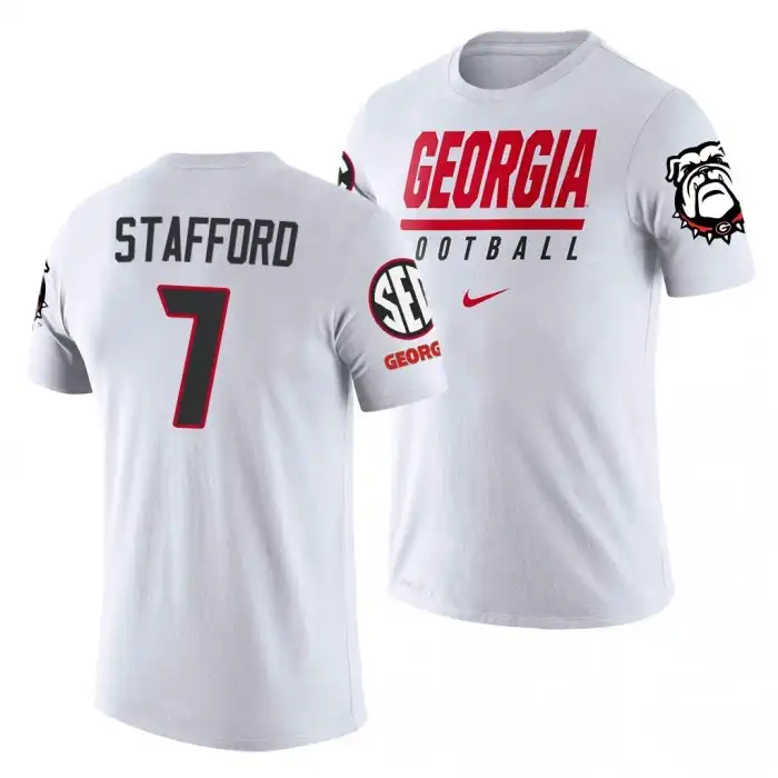 Men's Georgia Bulldogs #7 Matthew Stafford White College Sideline Legend History Player Football T-Shirt 2410YIIA5