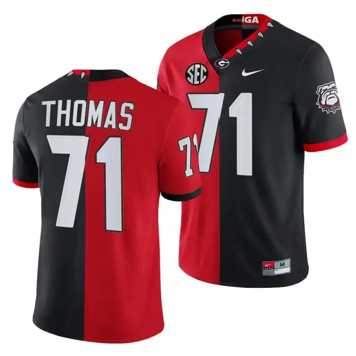 Men's Georgia Bulldogs #71 Andrew Thomas Split Edition NFL Red College 100th Season Alumni Black Football Jersey 2410QQAC2