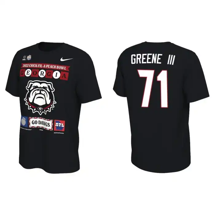 Men's Georgia Bulldogs #71 Earnest Greene III Black 2022 Peach Bowl College Playoff Illustrated Football T-Shirt 2410FUOE4