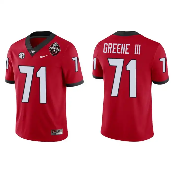 Men's Georgia Bulldogs #71 Earnest Greene III Playoff Game College 2022 National Champions Red Football Jersey 2410PEMJ4