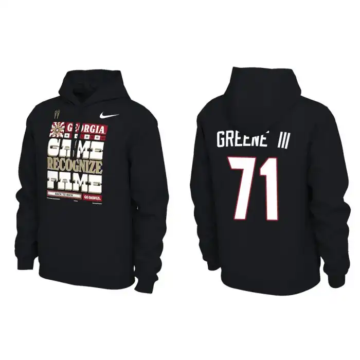 Men's Georgia Bulldogs #71 Earnest Greene III Playoff Locker Room Black College 2022 National Champions Pullover Football Hoodie 2410LLQF4