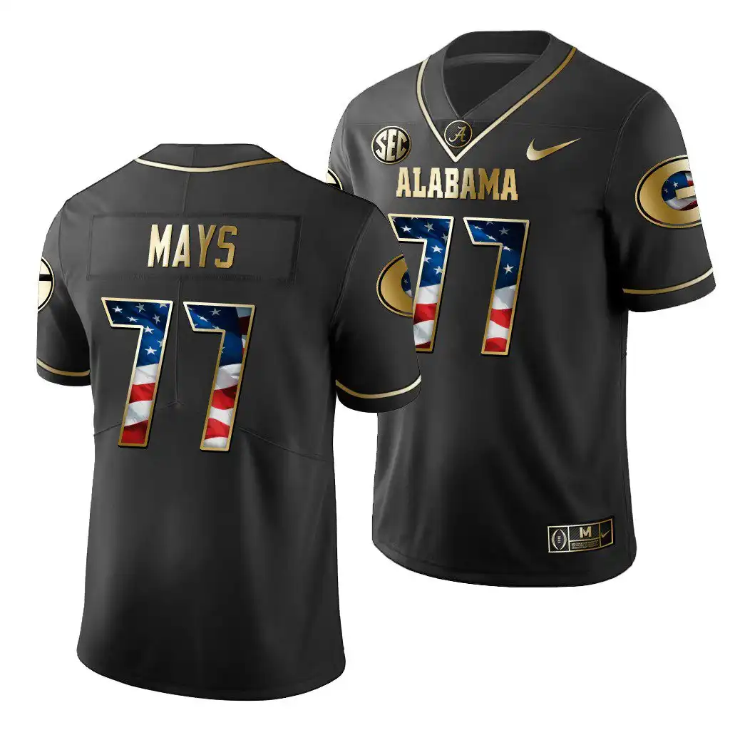 Men's Georgia Bulldogs #77 Cade Mays 2019 Black Golden Edition College Stars And Stripes Limited Football Jersey 2410ISWL0