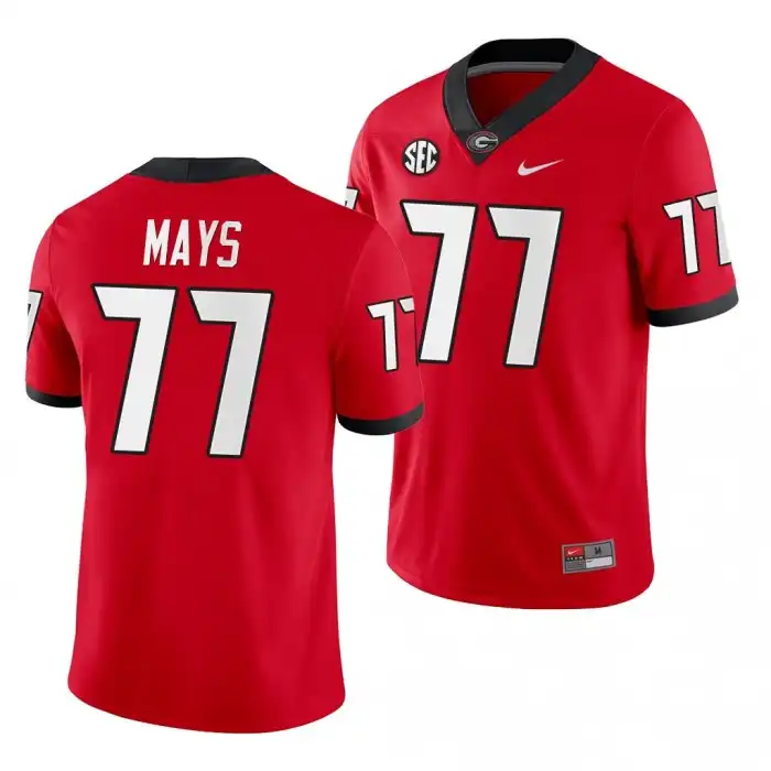 Men's Georgia Bulldogs #77 Cade Mays Red Game College Home Football Jersey 2410APPQ5