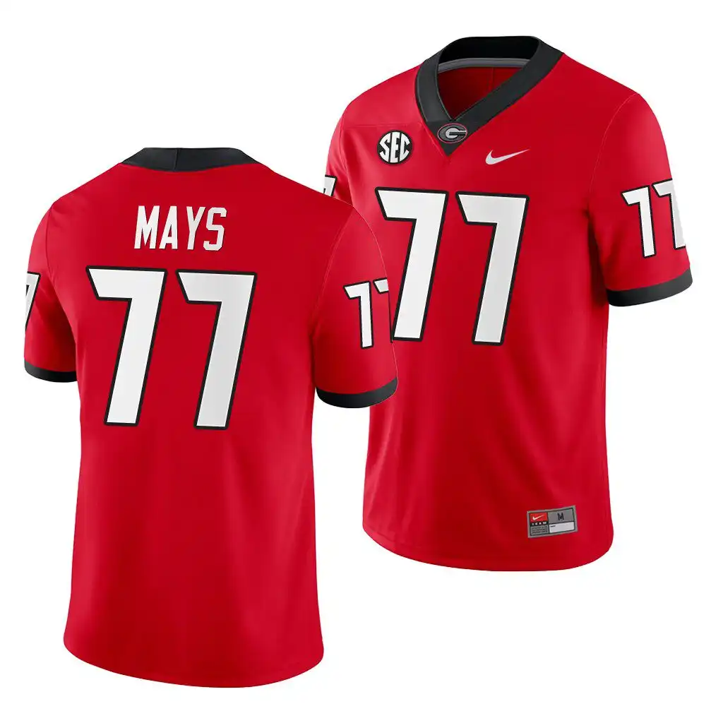 Men's Georgia Bulldogs #77 Cade Mays Red Game College Home Football Jersey 2410DOLU8