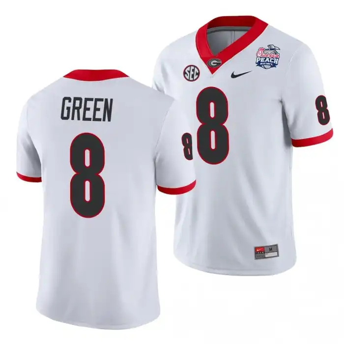 Men's Georgia Bulldogs #8 A.J. Green 2021 Peach Bowl College White Football Jersey 2410IHHN8