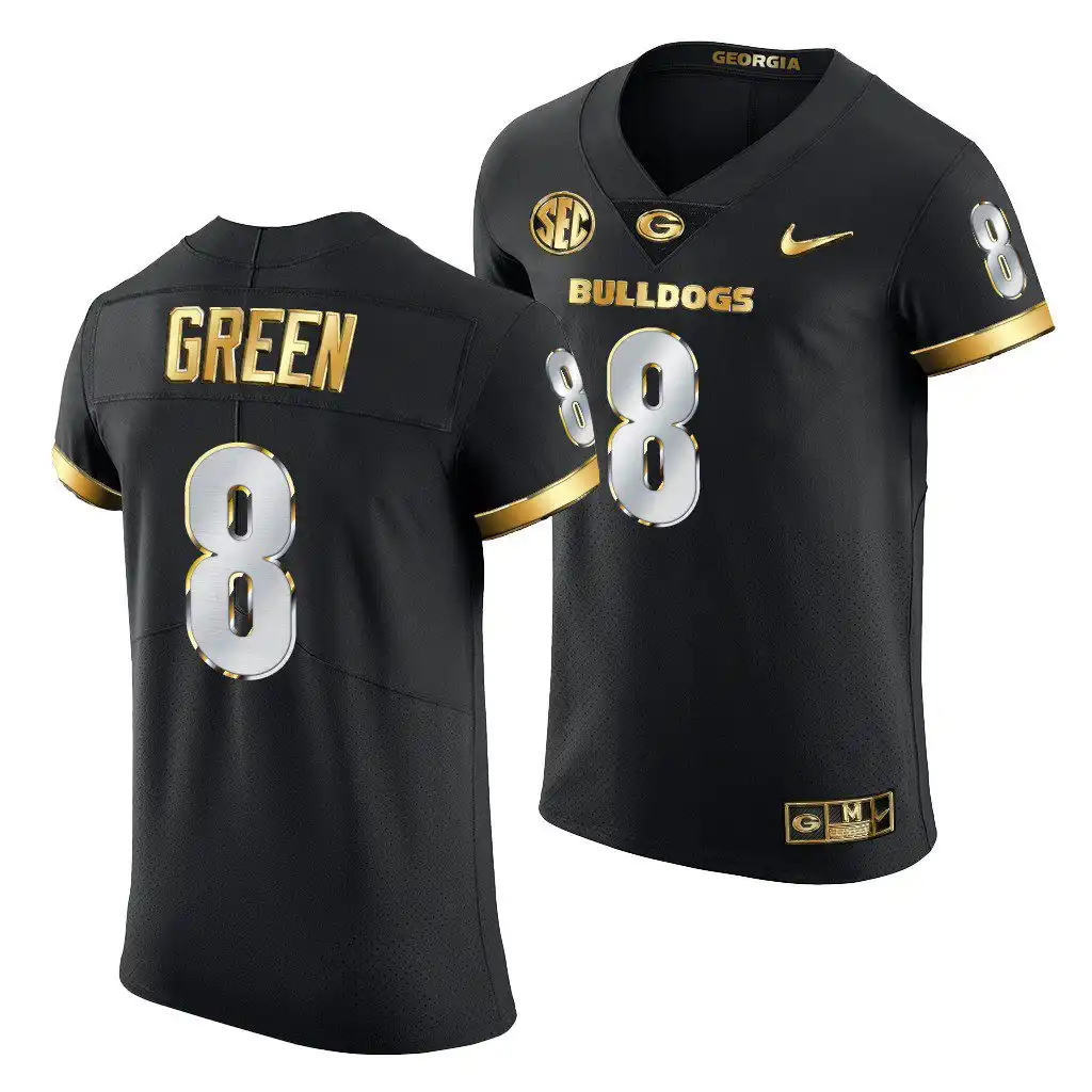 Men's Georgia Bulldogs #8 A.J. Green Black Golden Edition 2020-21 College Authentic Football Jersey 2410SRLU8