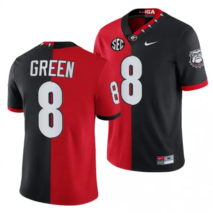 Men's Georgia Bulldogs #8 A.J. Green Split Edition NFL Red College 100th Season Alumni Black Football Jersey 2410MQVU4