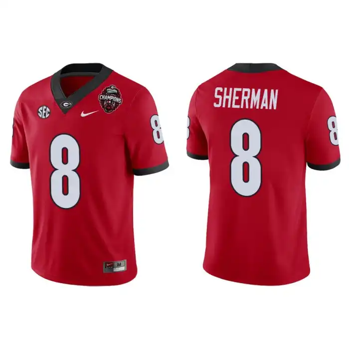 Men's Georgia Bulldogs #8 MJ Sherman Playoff Game College 2022 National Champions Red Football Jersey 2410XVFE3