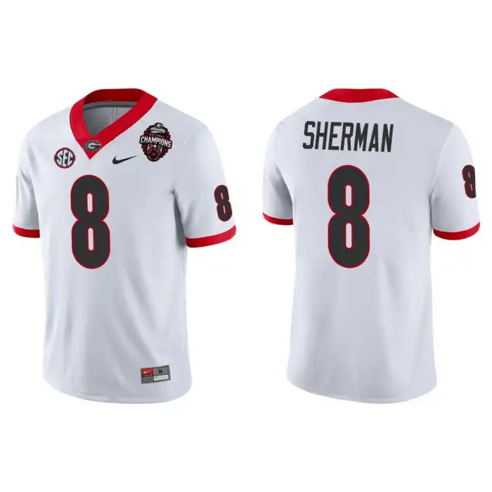 Men's Georgia Bulldogs #8 MJ Sherman Playoff Game College 2022 National Champions White Football Jersey 2410FOYB4