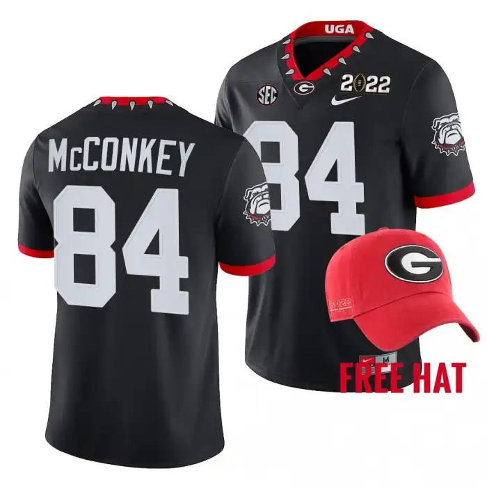 Men's Georgia Bulldogs #84 Ladd McConkey 2021-22 Black College Orange Bowl Champions CFP Football Jersey 2410JRQH5