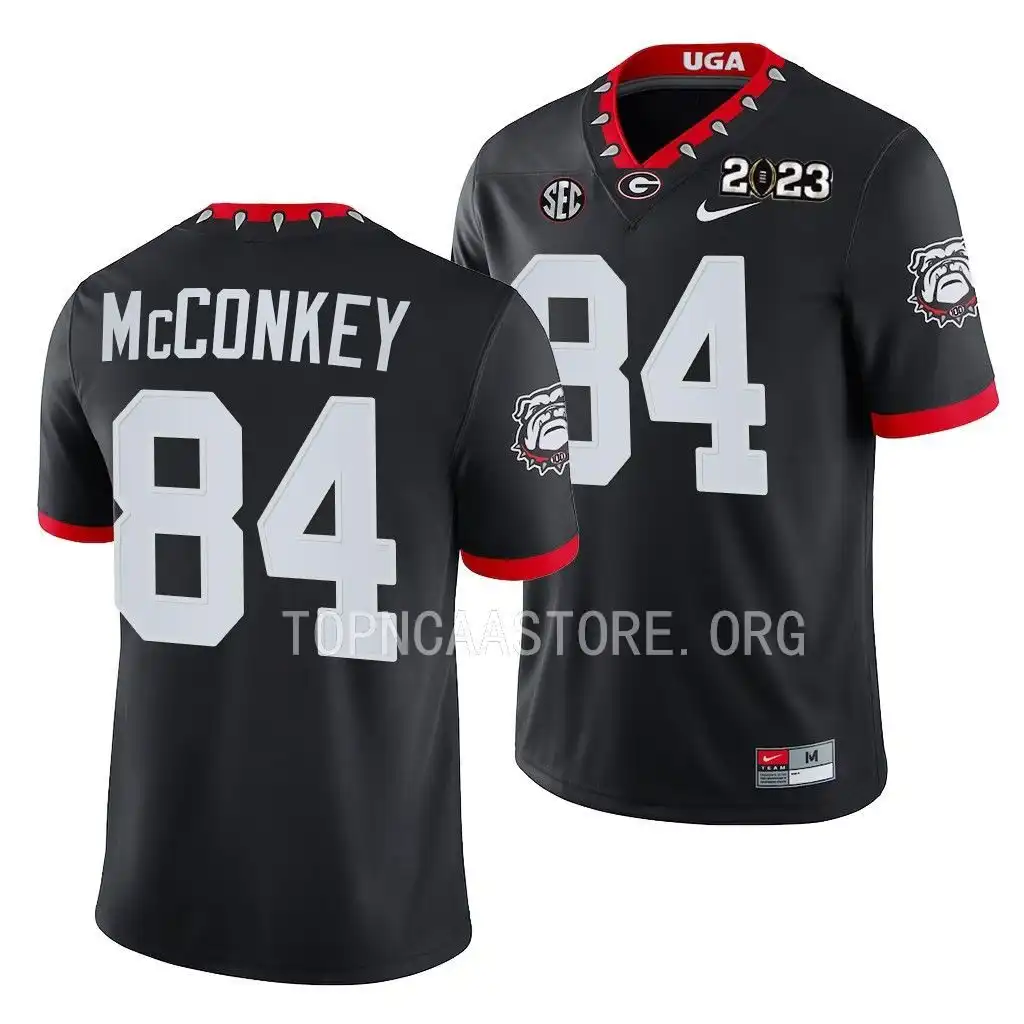 Men's Georgia Bulldogs #84 Ladd McConkey 2023 National Championship Playoff College Black Football Jersey 2410AGNL7