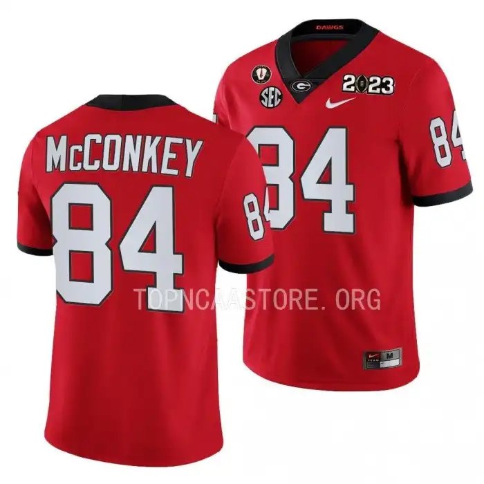 Men's Georgia Bulldogs #84 Ladd McConkey 2023 National Championship Playoff College Red Football Jersey 2410ERDY6