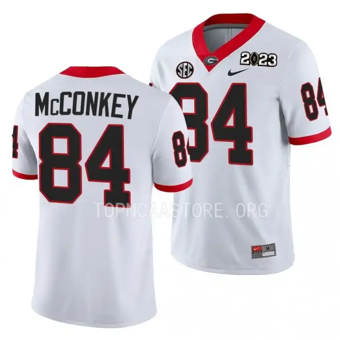 Men's Georgia Bulldogs #84 Ladd McConkey 2023 National Championship Playoff College White Football Jersey 2410IUJM2