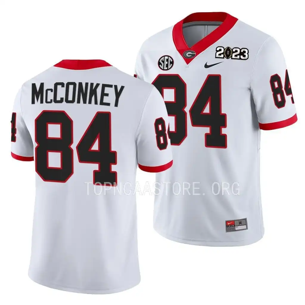 Men's Georgia Bulldogs #84 Ladd McConkey 2023 National Championship Playoff College White Football Jersey 2410JVQZ0