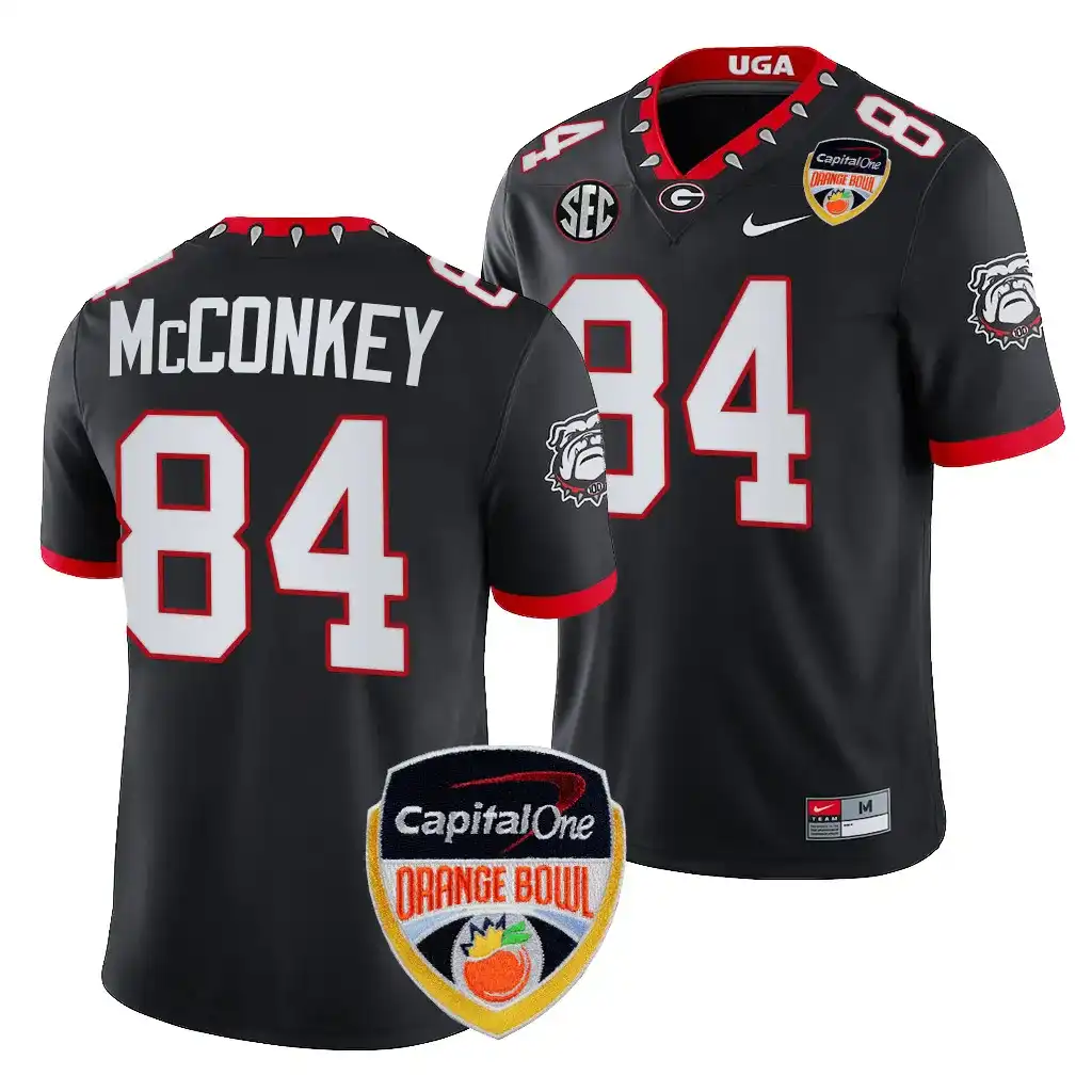 Men's Georgia Bulldogs #84 Ladd McConkey 2023 Orange Bowl Playoff College Black Football Jersey 2410DQJL4