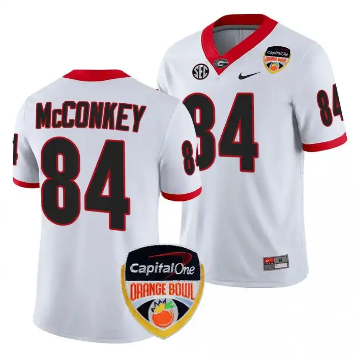 Men's Georgia Bulldogs #84 Ladd McConkey 2023 Orange Bowl Playoff Shirt College White Football Jersey 2410GGKD7