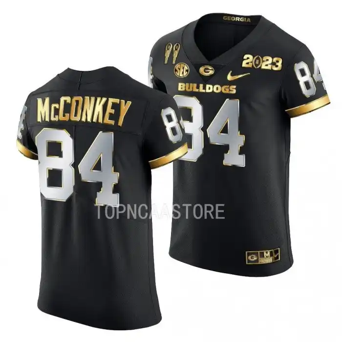 Men's Georgia Bulldogs #84 Ladd McConkey 2X CFBPlayoff National Champions Golden College Black Limited Football Jersey 2410FXOB4