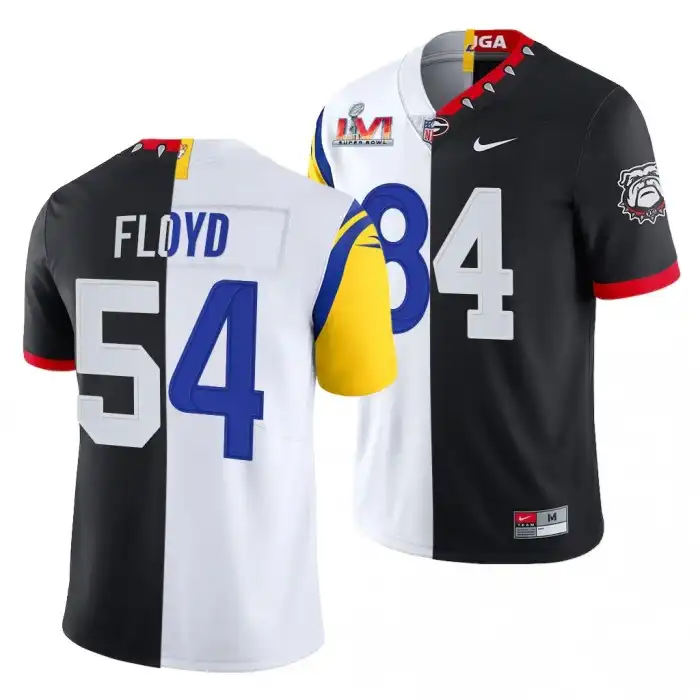 Men's Georgia Bulldogs #84 Leonard Floyd Super Bowl Black Dual Teams Split College LVI X LA Rams White Football Jersey 2410TPGA1