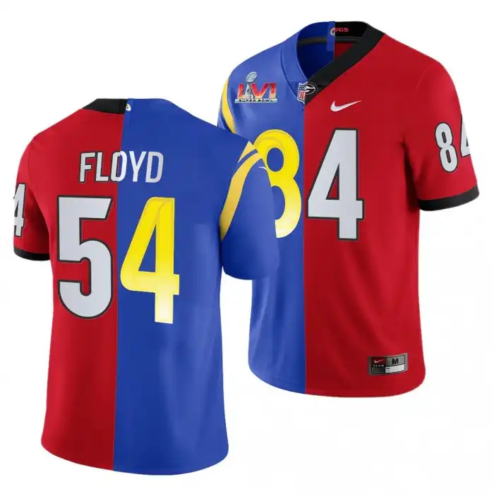 Men's Georgia Bulldogs #84 Leonard Floyd Super Bowl Red Dual Teams Split College LVI X LA Rams Royal Football Jersey 2410CQCF2