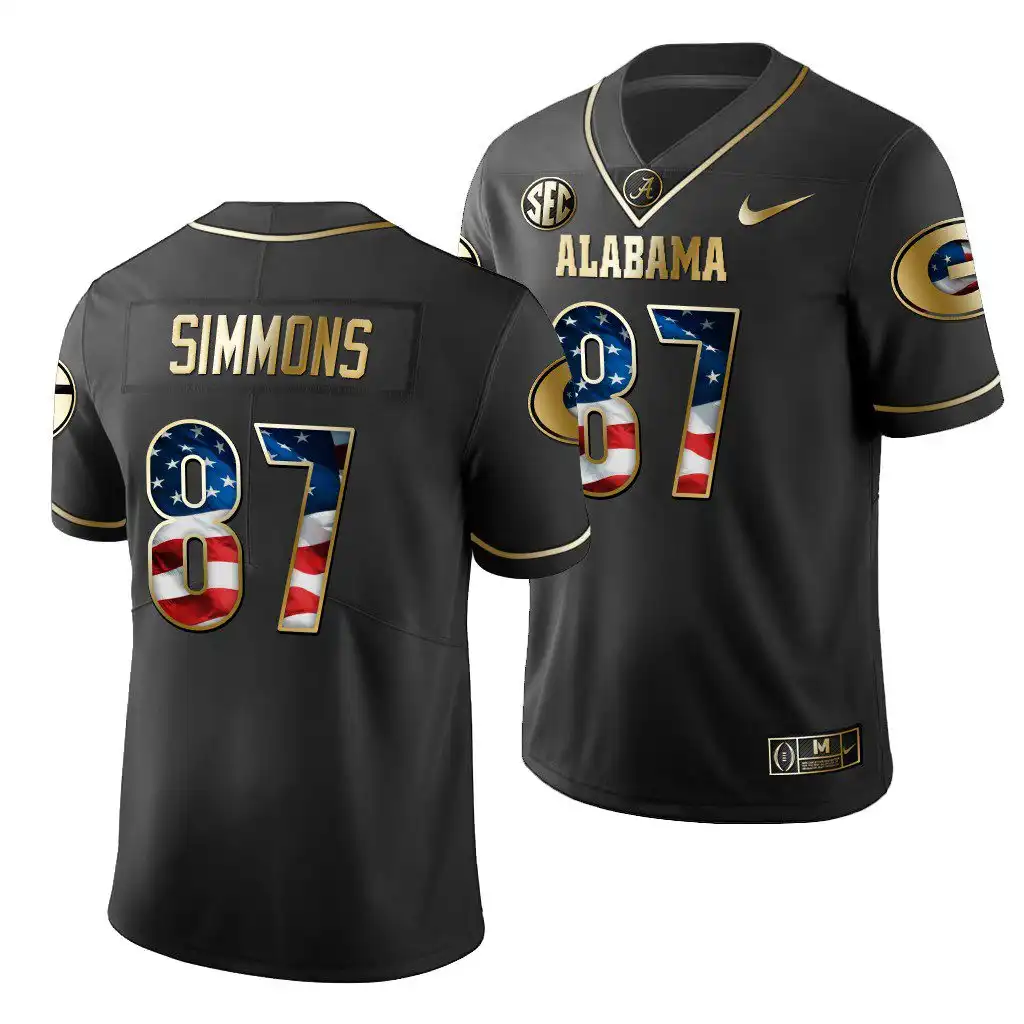 Men's Georgia Bulldogs #87 Tyler Simmons 2019 Black Golden Edition College Stars And Stripes Limited Football Jersey 2410LVPQ0