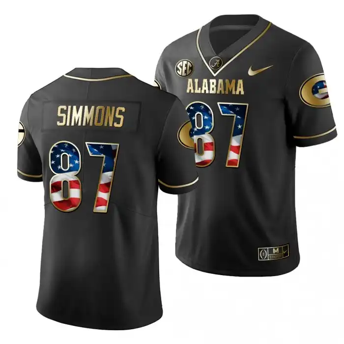 Men's Georgia Bulldogs #87 Tyler Simmons 2019 Black Golden Edition College Stars And Stripes Limited Football Jersey 2410QBNO5