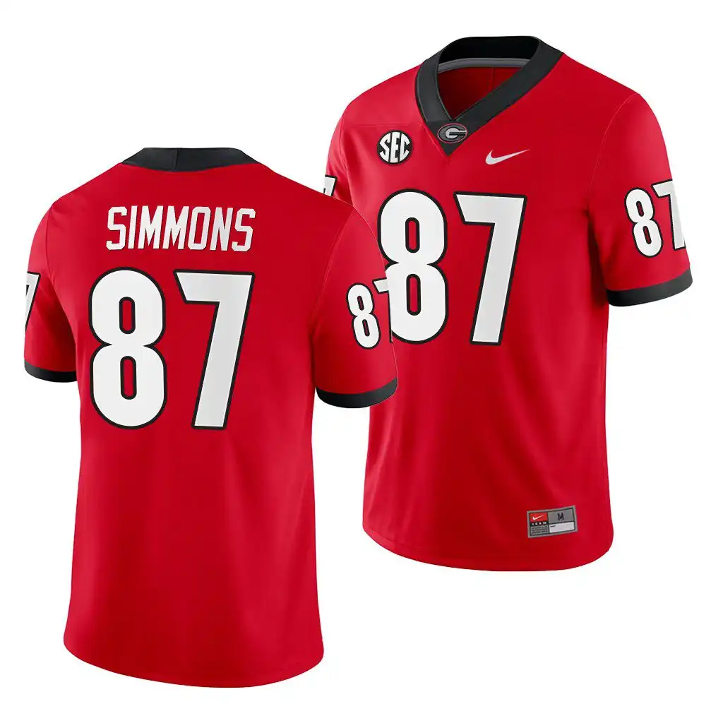 Men's Georgia Bulldogs #87 Tyler Simmons Red Game College Home Football Jersey 2410AHHB0