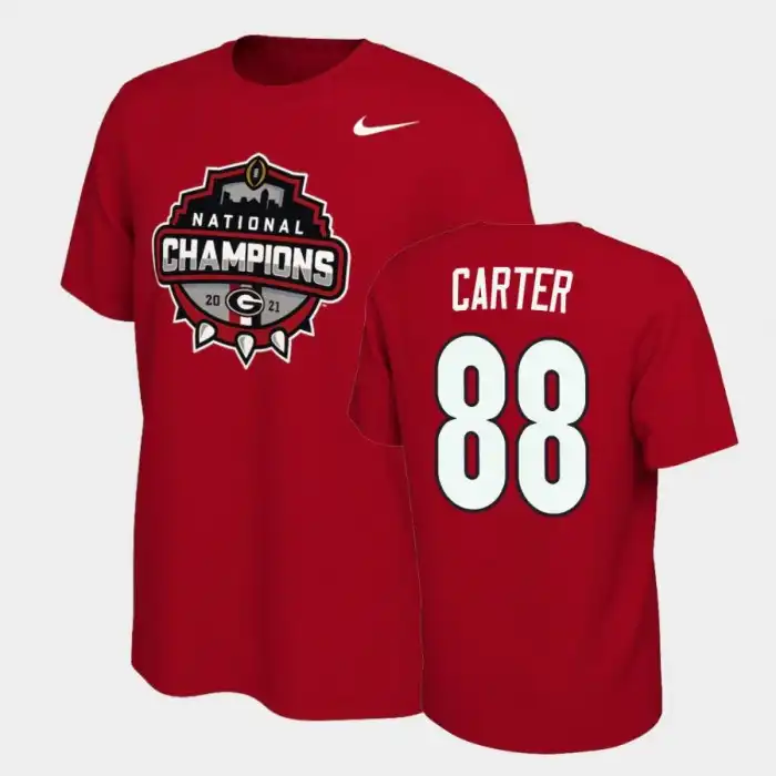 Men's Georgia Bulldogs #88 Jalen Carter 2021 National Champions College Red Football T-Shirt 2410BVSG5