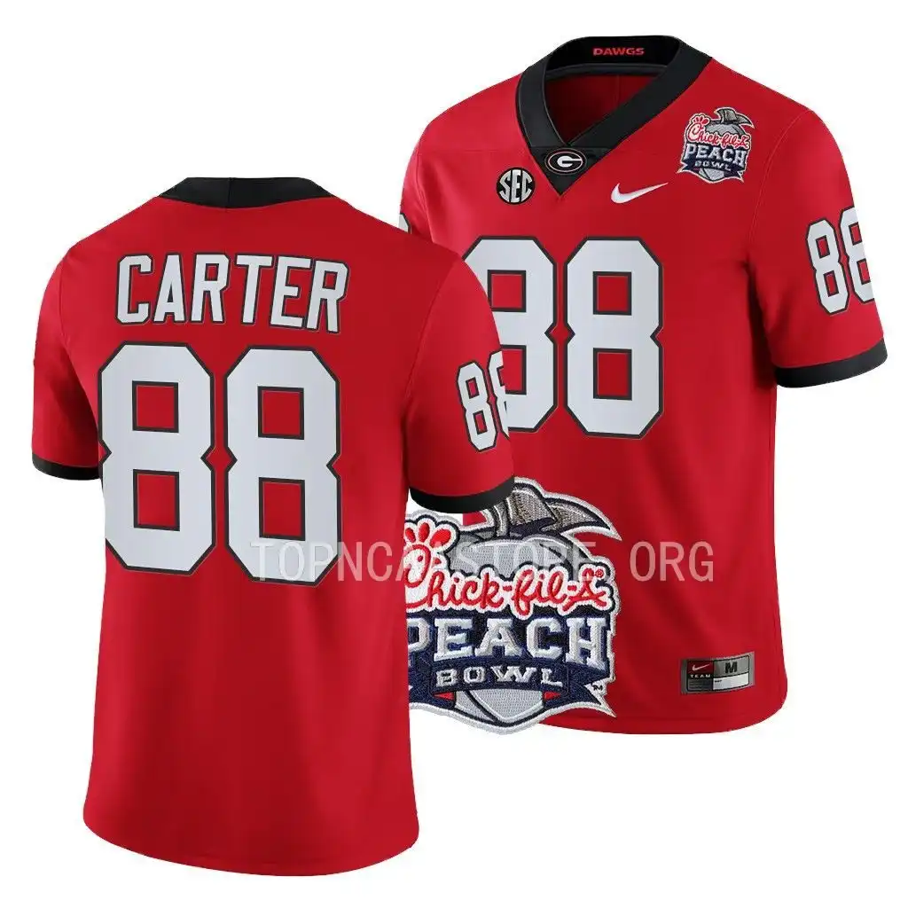 Men's Georgia Bulldogs #88 Jalen Carter 2022 Peach Bowl Playoff College Red Football Jersey 2410DYDS5