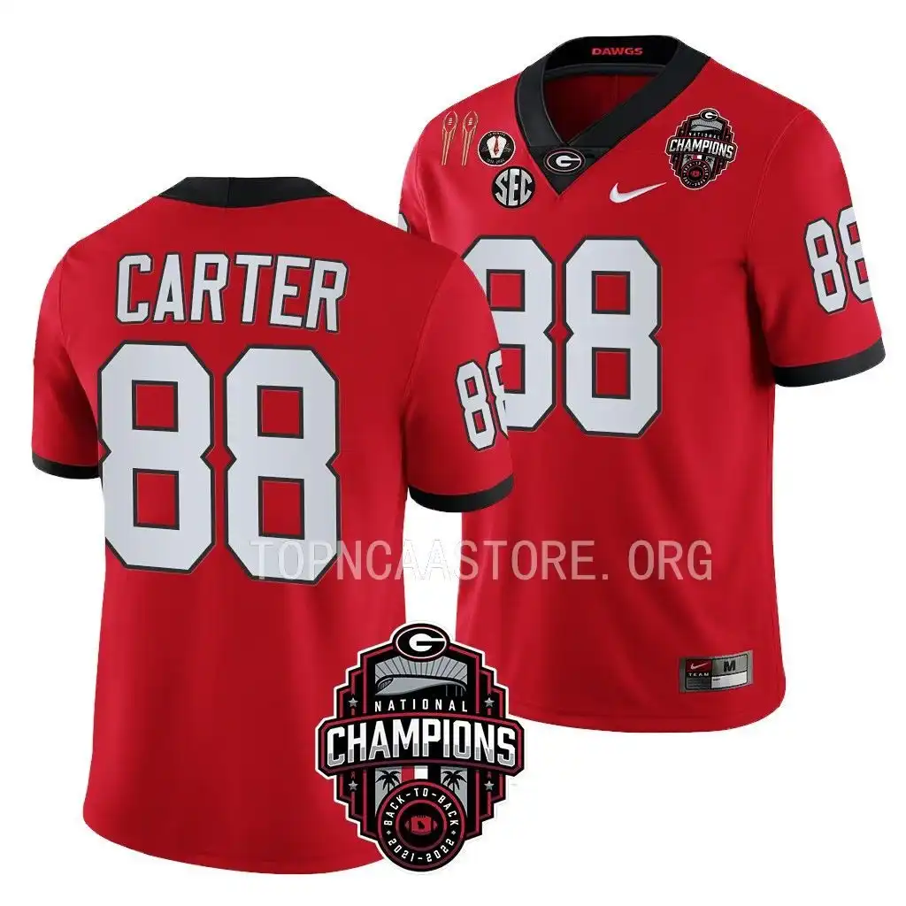 Men's Georgia Bulldogs #88 Jalen Carter Back-To-Back Red College National Champions CFBPlayoff 2023 Football Jersey 2410FAID6