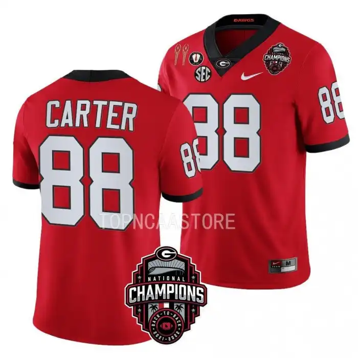 Men's Georgia Bulldogs #88 Jalen Carter Back-To-Back Red College National Champions CFBPlayoff 2023 Football Jersey 2410XLEK4