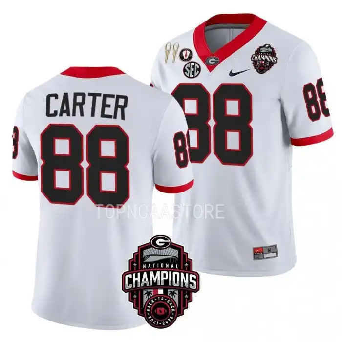 Men's Georgia Bulldogs #88 Jalen Carter Back-To-Back White College National Champions CFBPlayoff 2023 Football Jersey 2410ERNR5