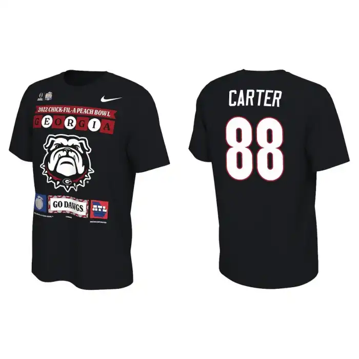 Men's Georgia Bulldogs #88 Jalen Carter Black 2022 Peach Bowl College Playoff Illustrated Football T-Shirt 2410APQT2