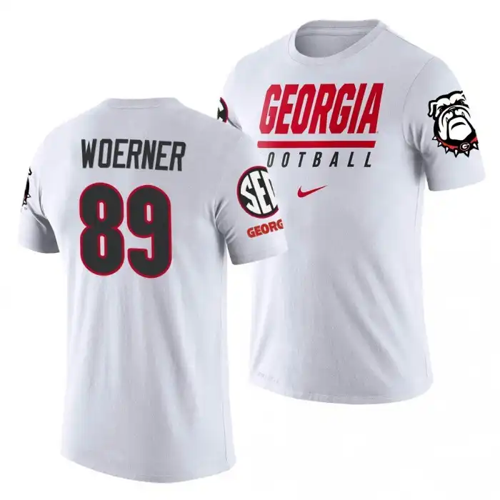 Men's Georgia Bulldogs #89 Charlie Woerner White College Sideline Legend Performance Football T-Shirt 2410HJVN4