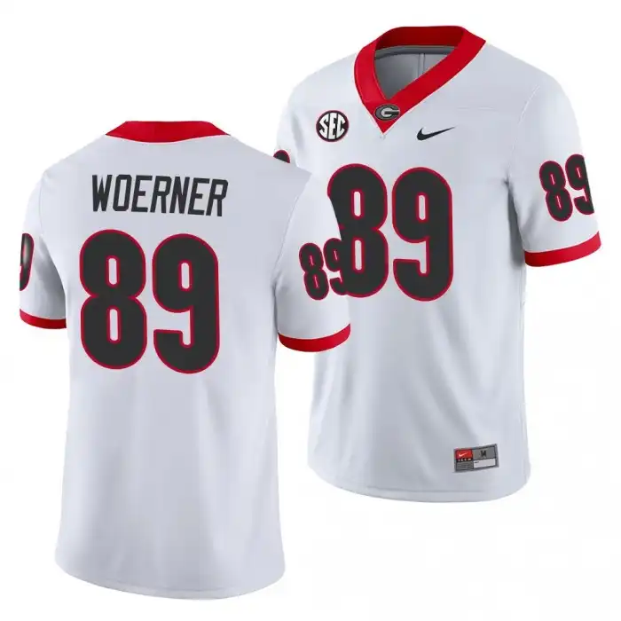 Men's Georgia Bulldogs #89 Charlie Woerner White Game College Away Football Jersey 2410EPYH2