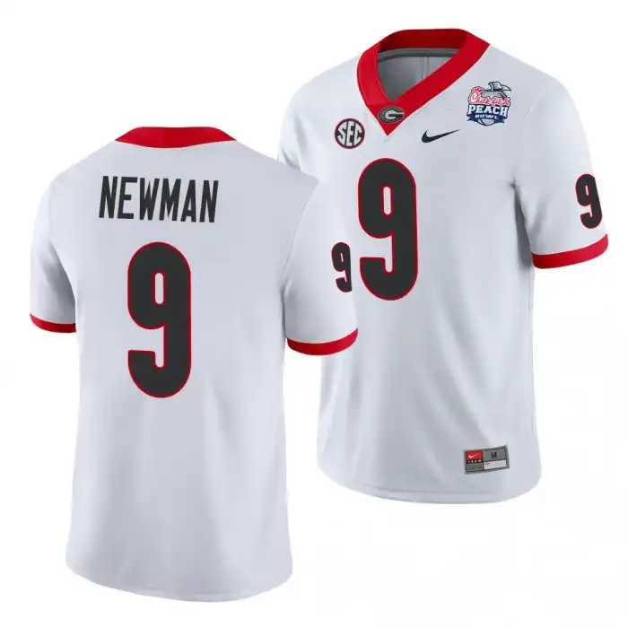 Men's Georgia Bulldogs #9 Jamie Newman 2021 Peach Bowl College White Football Jersey 2410ZGQP2