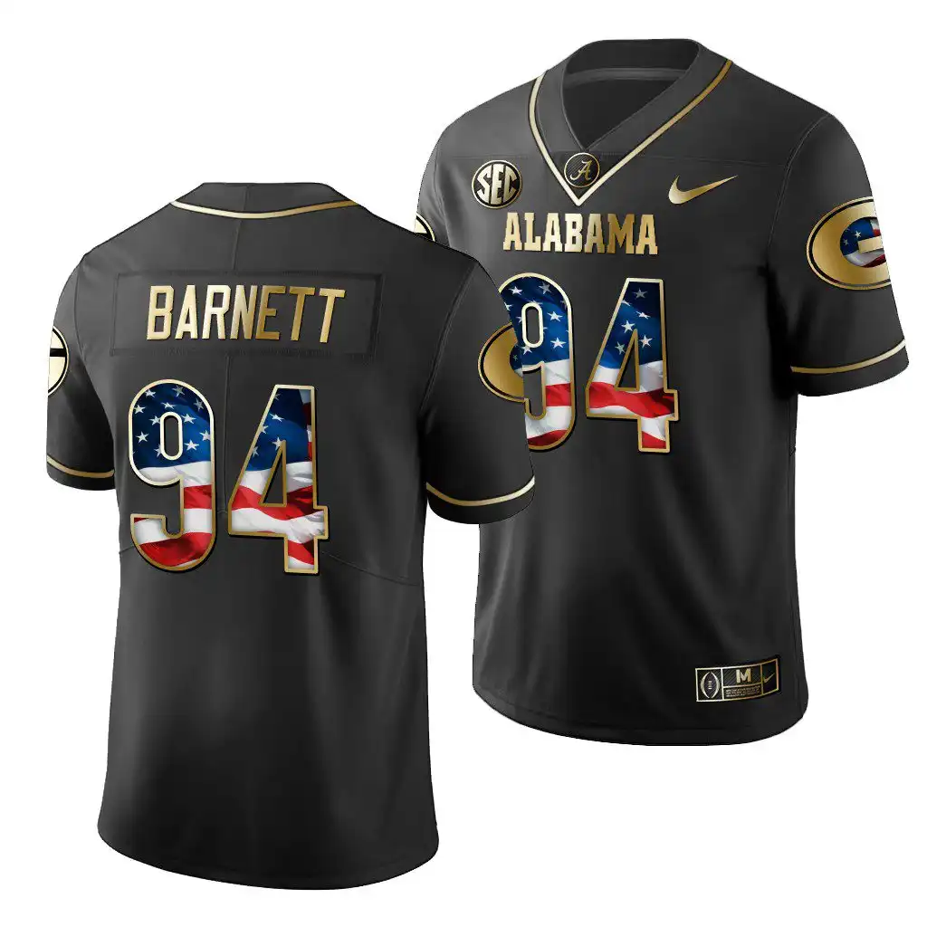 Men's Georgia Bulldogs #94 Michael Barnett 2019 Black Golden Edition College Stars And Stripes Limited Football Jersey 2410HIVP3