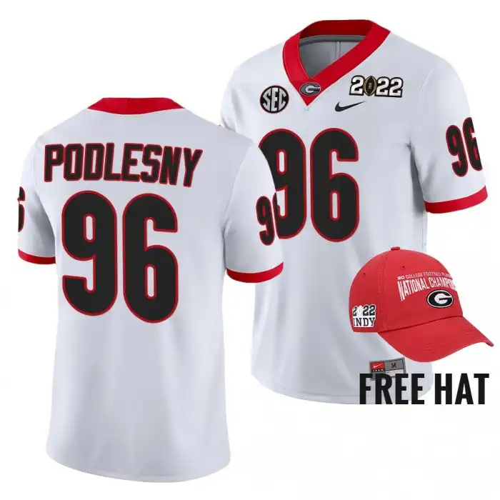 Men's Georgia Bulldogs #96 Jack Podlesny 2021 Orange Bowl White College Champions CFP Football Jersey 2410FLIM8