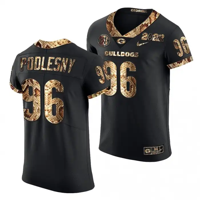 Men's Georgia Bulldogs #96 Jack Podlesny 2022 Black Python Skin College Playoff Football Jersey 2410LIZO3