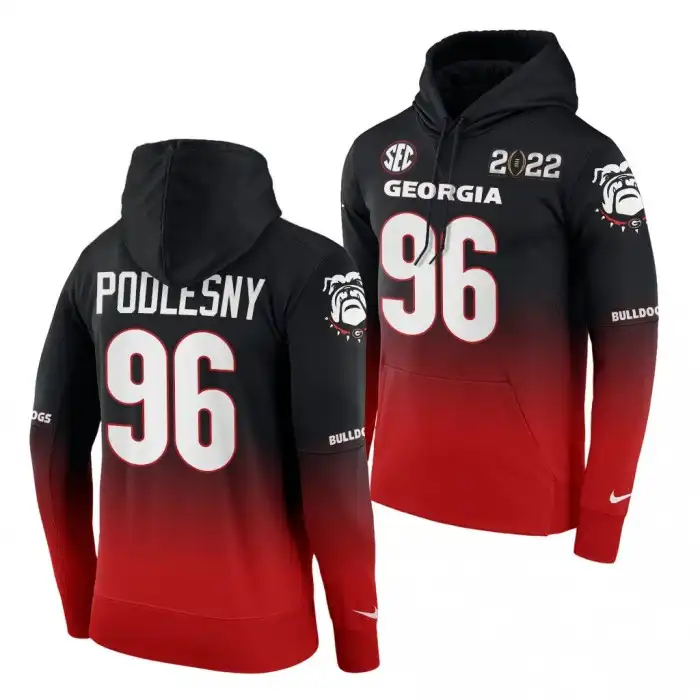 Men's Georgia Bulldogs #96 Jack Podlesny Playoff Black College 2021 National Champions Red Football Hoodie 2410JXLC5