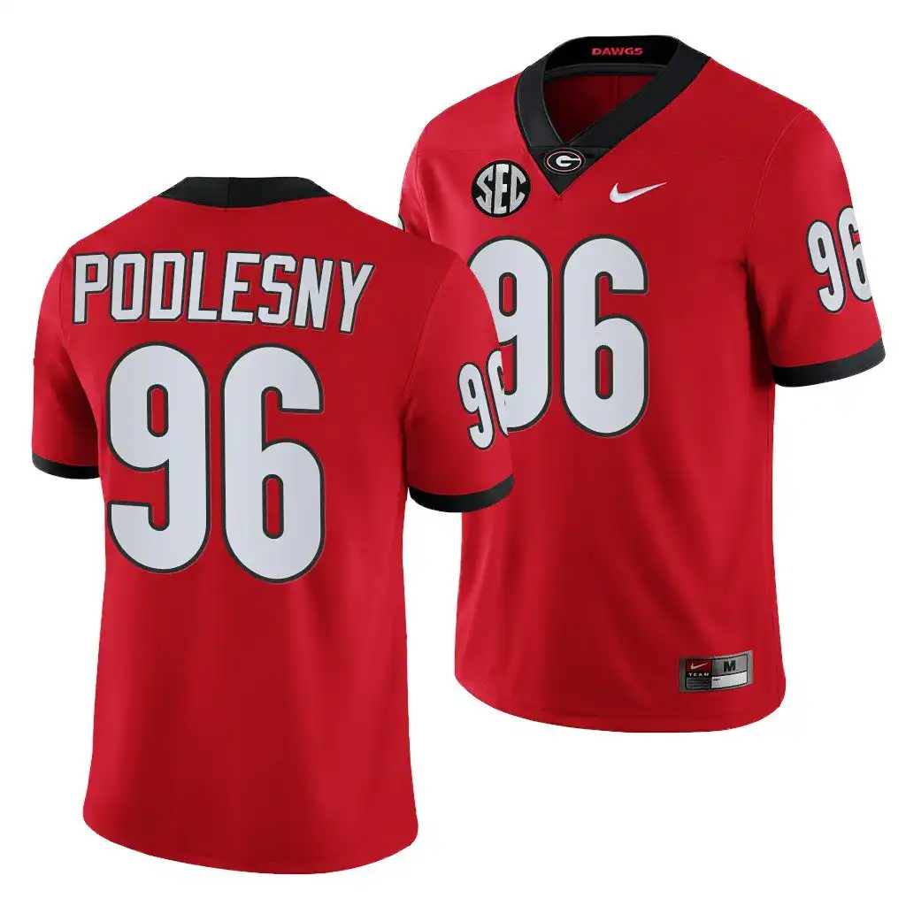 Men's Georgia Bulldogs #96 Jack Podlesny Red Game College 2021-22 Football Jersey 2410WLUX7