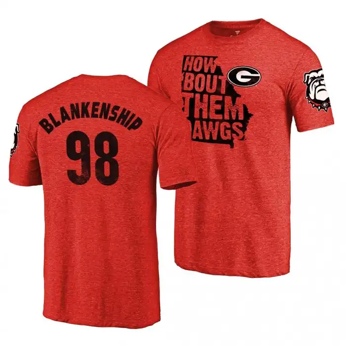 Men's Georgia Bulldogs #98 Rodrigo Blankenship Home Tri-Blend College town Classic Red Football T-Shirt 2410BUAI4