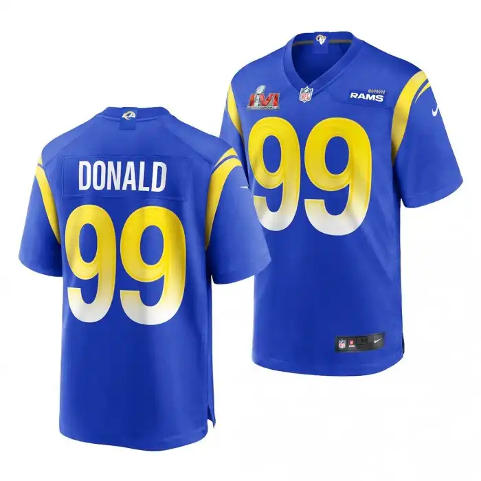 Men's Georgia Bulldogs #99 Aaron Donald Rams Alumni College Super Bowl LVI Bound Royal Football Jersey 2410RZCI6